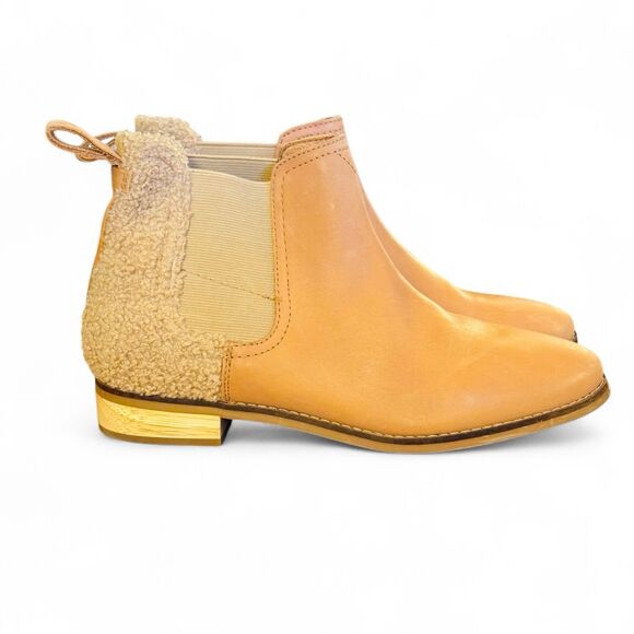 Toms Ella Chelsea Ankle Boot in Honey Leather Faux Shearling Size 7M - Picture 1 of 12